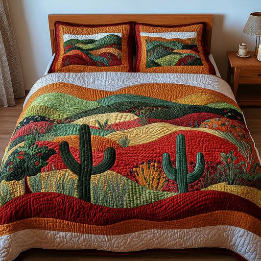 Vibrant Sunset Cactus 3-Piece Quilted Bedding Set NCU0NT4175