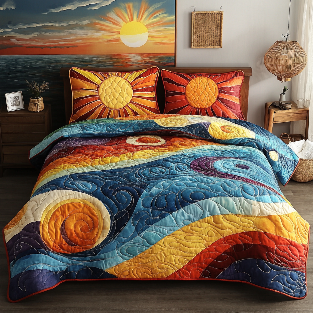 Vibrant Sunset Swirl 3-Piece Quilted Bedding Set NCU0VL960