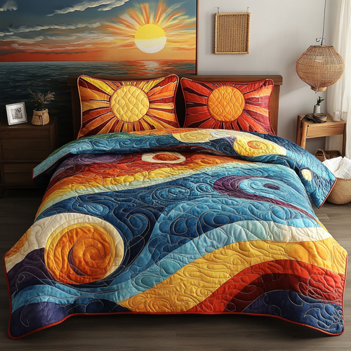 Vibrant Sunset Swirl 3-Piece Quilted Bedding Set NCU0VL960