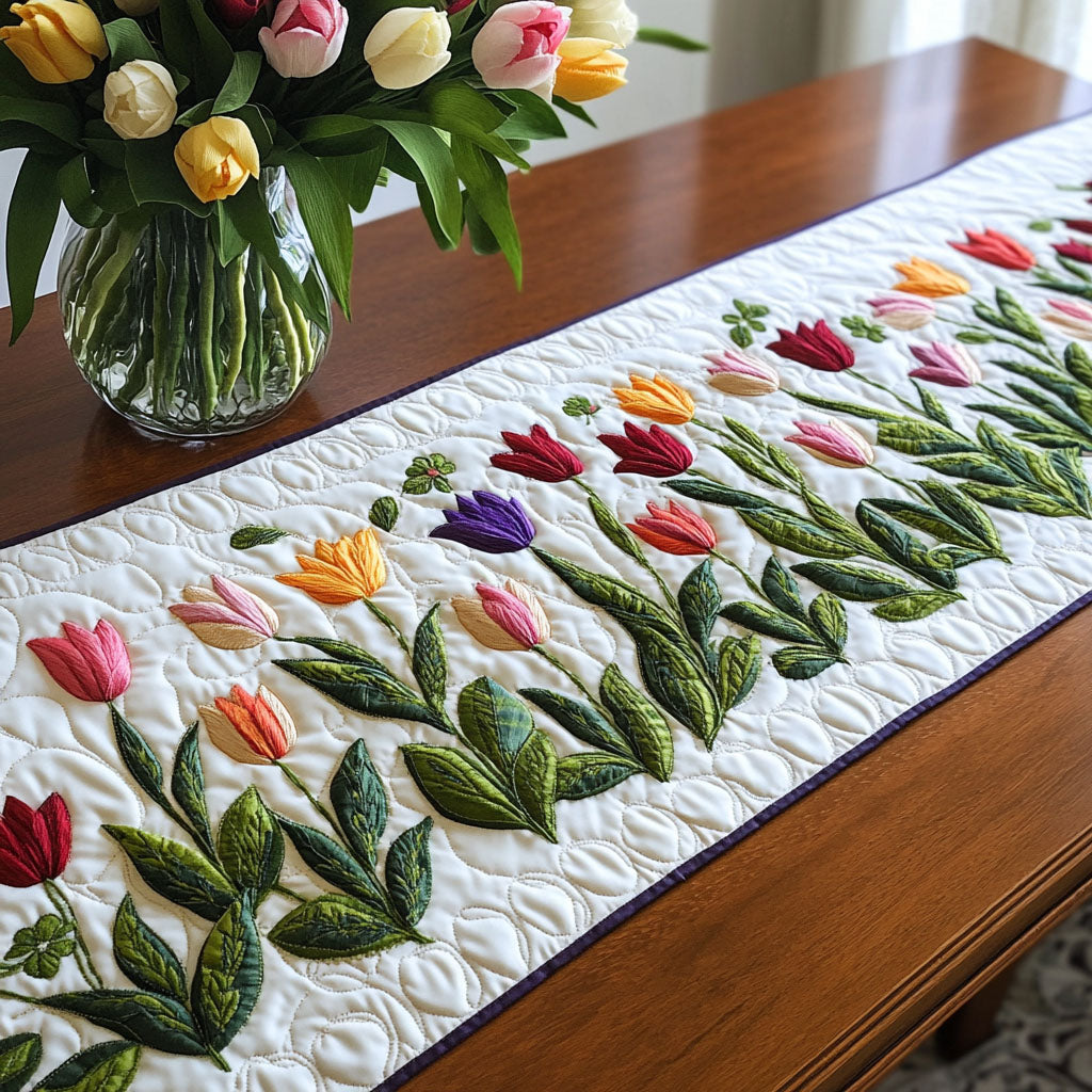Vibrant Tulip Garden Quilted Table Runner NCU0NT4629