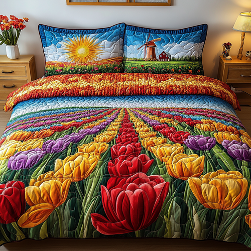 Vibrant Tulips 3-Piece Quilted Bedding Set NCU0VL2036