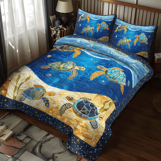 Vibrant Turtle Voyage 3-Piece Quilted Bedding Set NCU0TH1353