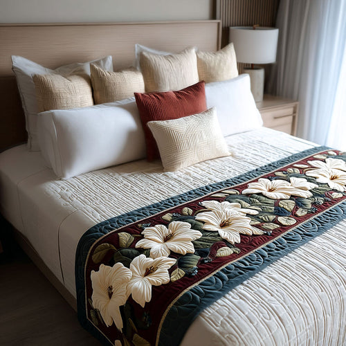 Victorian Magnolia Elegance Quilted Bed Runner NCU0PT7896