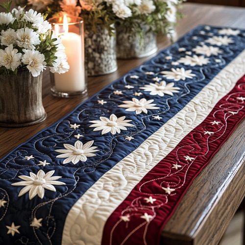 Victory Stripes Quilted Table Runner NCU0VH3377