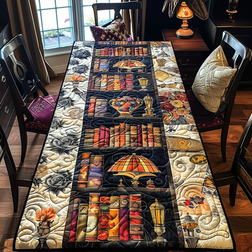 Vintage Bookshelf Quilted Table Runner NCU0TH546