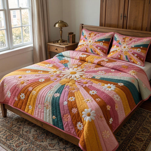 Vintage Flower Burst 3-Piece Quilted Bedding Set NCU0NT12473