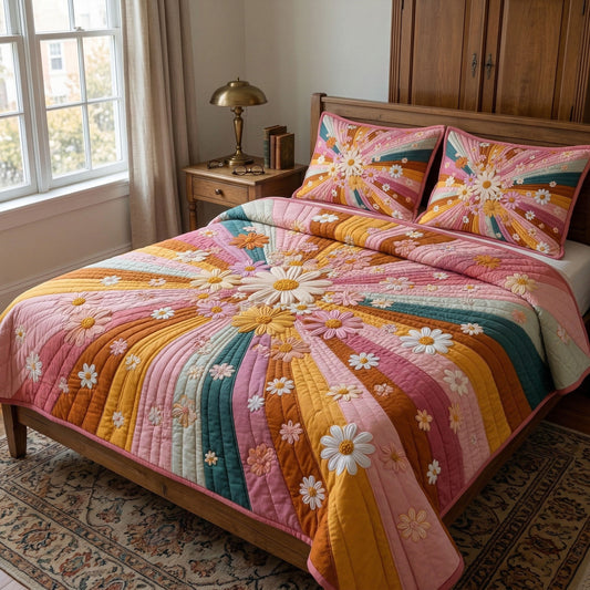 Vintage Flower Burst 3-Piece Quilted Bedding Set NCU0NT12473