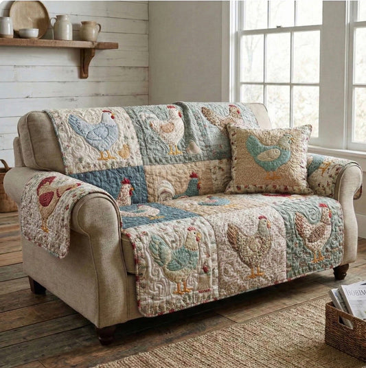Vintage Hens Garden Quilted Sofa Cover NCU0NT12392