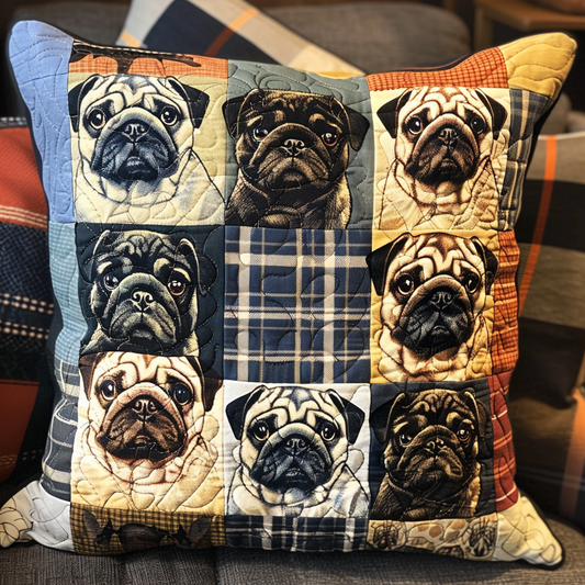 Vintage Pug Art Quilted Pillow Case NCU0TH147