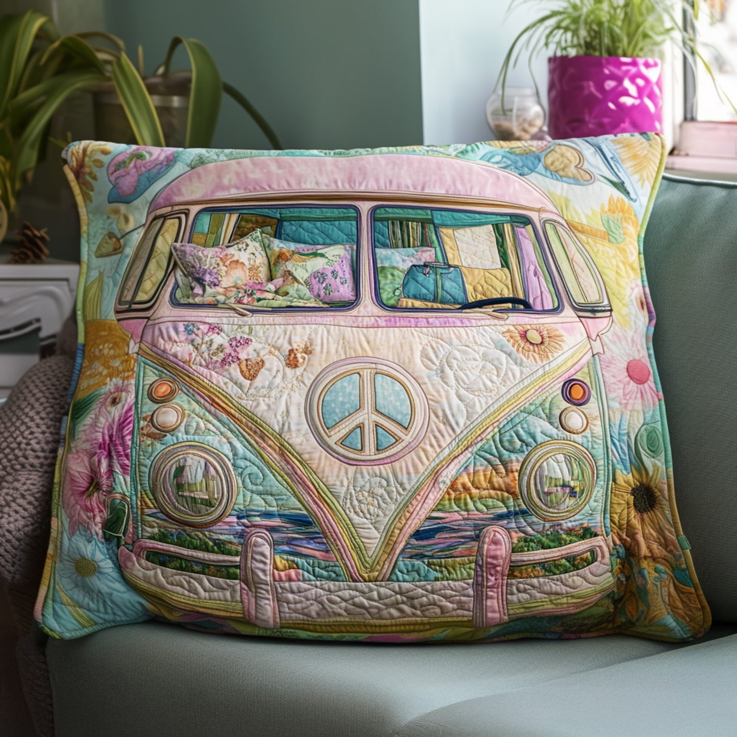 Vintage Van Escape Quilted Bedding Pillow Case NCU0PT4217