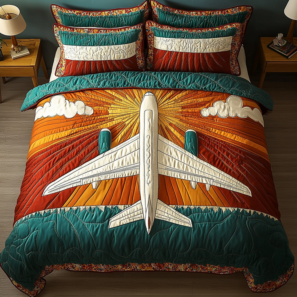 Vintage Airplane 3-Piece Quilted Bedding Set NCU0DK4193
