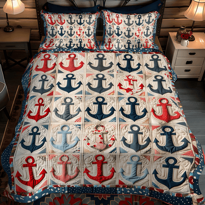 Vintage Anchors 3-Piece Quilted Bedding Set NCU0TH1218