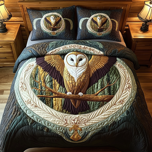 Vintage Barn Owl 3-Piece Quilted Bedding Set NCU0DV6161