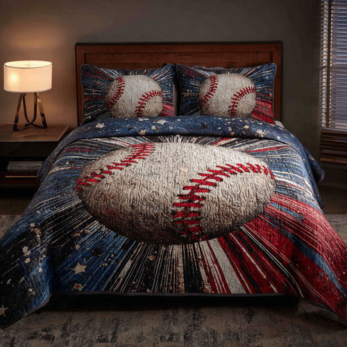Vintage Baseball 3-Piece Quilted Bedding Set NCU0DK12094