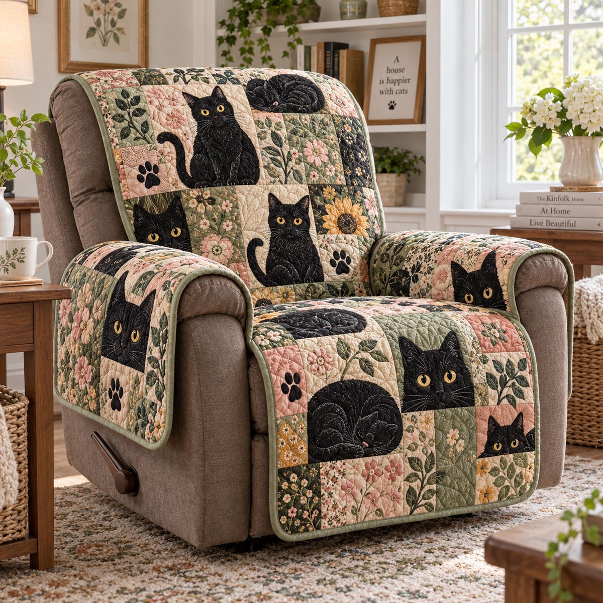 Vintage Black Cat Patchwork Quilted Sofa Cover NCU0DV10238