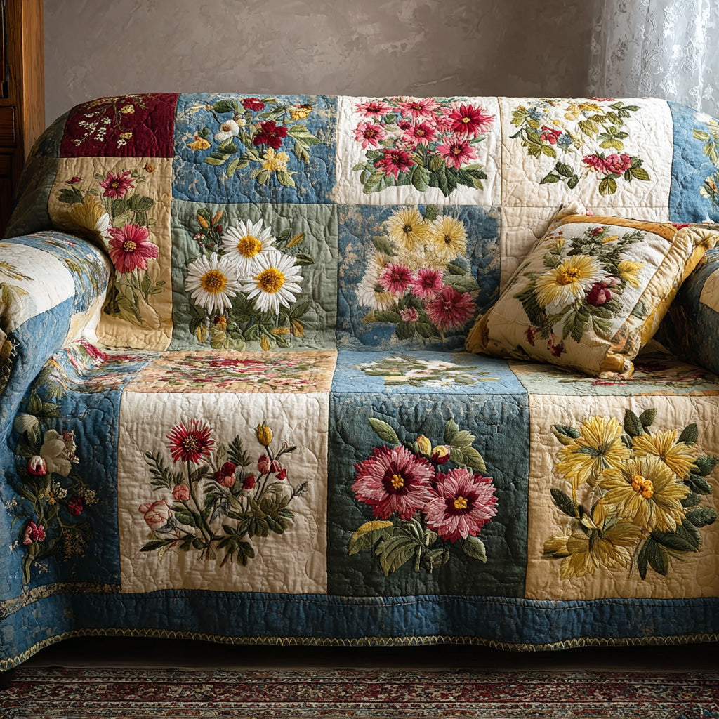 Vintage Bloom Haven Quilted Sofa Cover NCU0VL2990