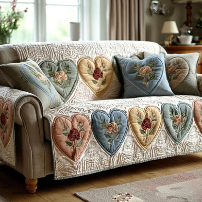 Vintage Bloom Hearts Quilted Sofa Cover NCU0TV1476