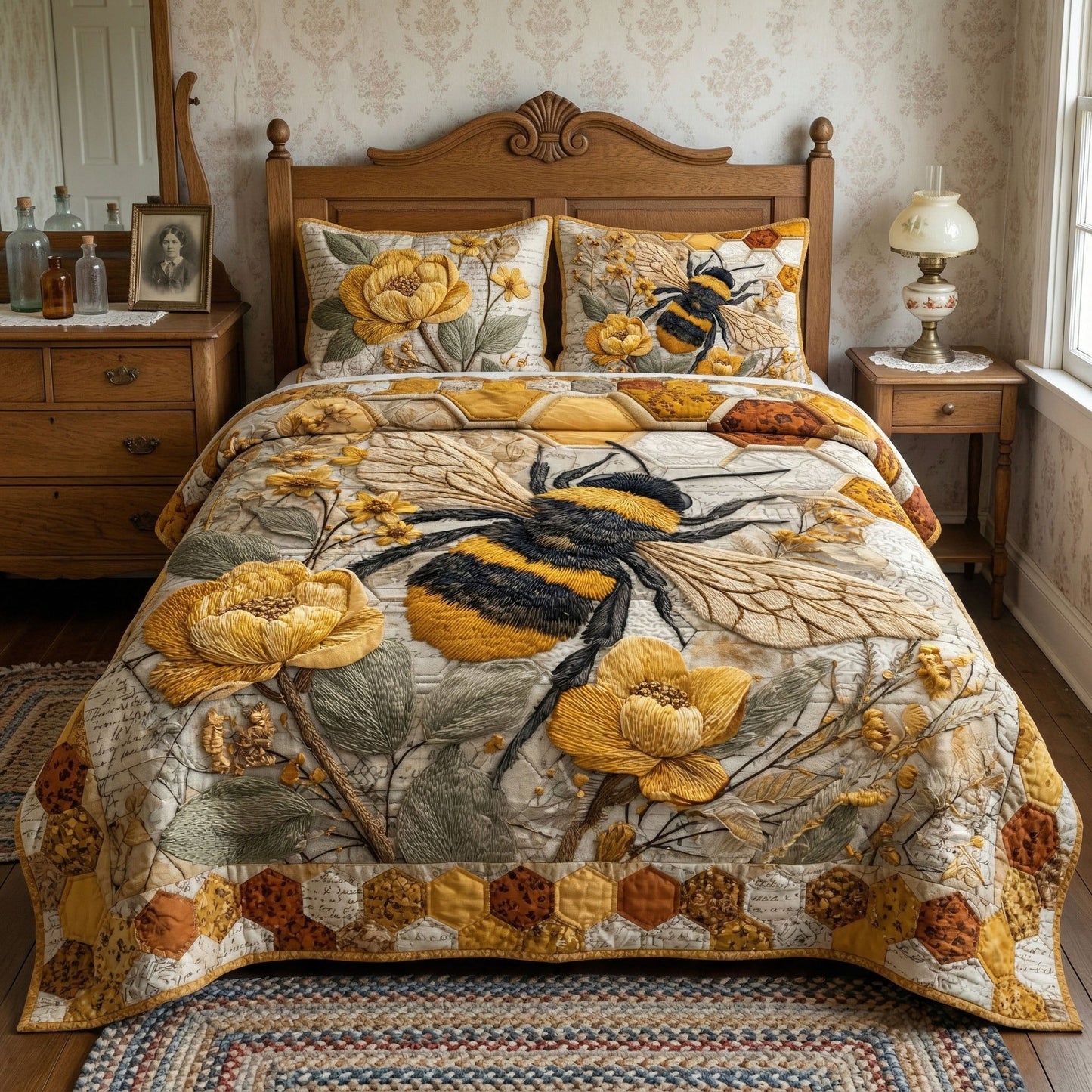 Vintage Blossom 3-Piece Quilted Bedding Set NCU0NT12412