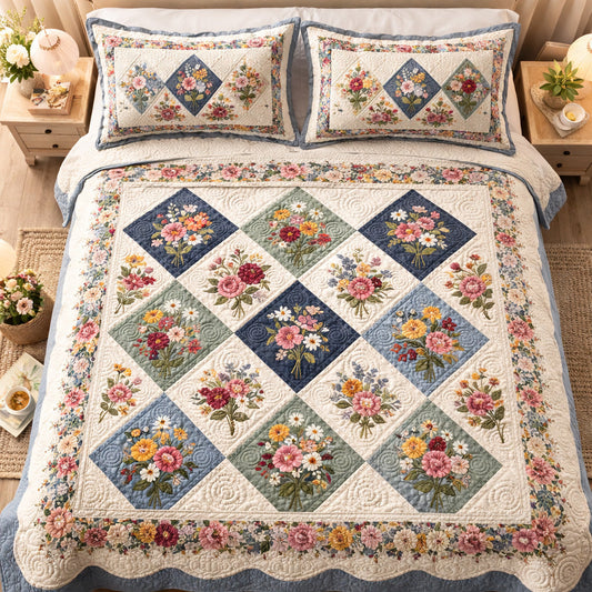 Vintage Blossom 3-Piece Quilted Bedding Set NCU0TV1682