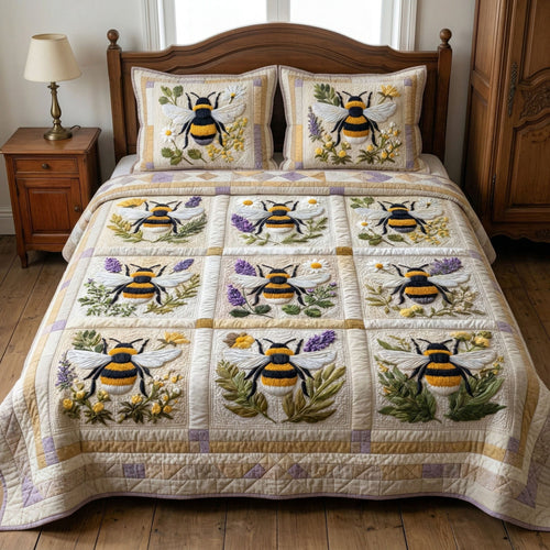 Vintage Blossom Buzz 3-Piece Quilted Bedding Set NCU0NT12411