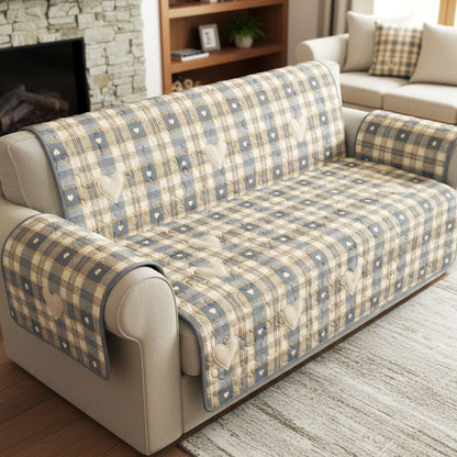 Vintage Blue Hearts Quilted Sofa Cover NCU0TV1484