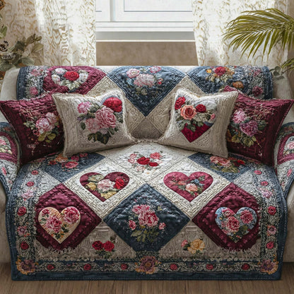 Vintage Blueberry Heart Quilted Sofa Cover NCU0XD2209