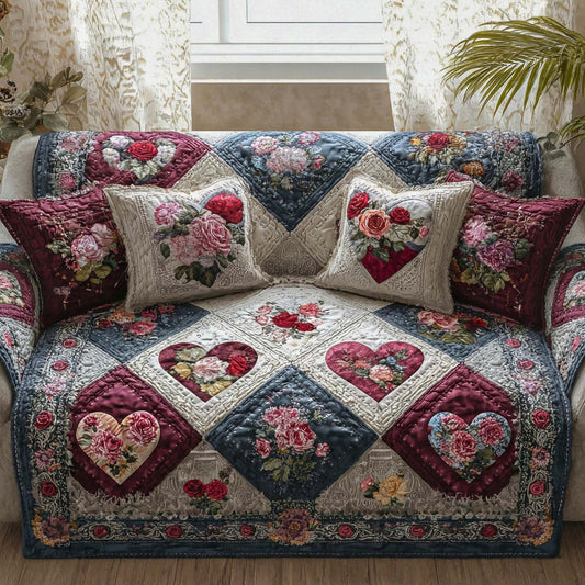 Vintage Blueberry Heart Quilted Sofa Cover NCU0XD2209