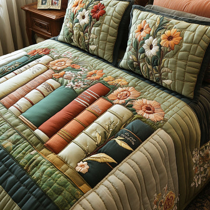 Vintage Book Haven 3-Piece Quilted Bedding Set NCU0NT4871