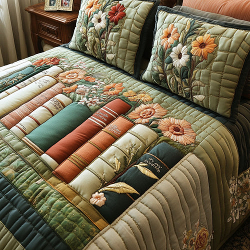 Vintage Book Haven 3-Piece Quilted Bedding Set NCU0NT4871