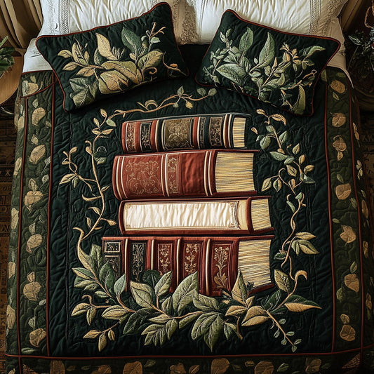 Vintage Book Stack 3-Piece Quilted Bedding Set NCU0NT4092