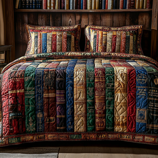 Vintage Books 3-Piece Quilted Bedding Set NCU0VL2541