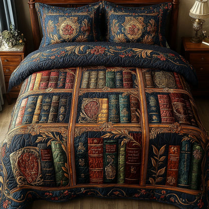 Vintage Bookshelf Elegance 3-Piece Quilted Bedding Set NCU0PT5073