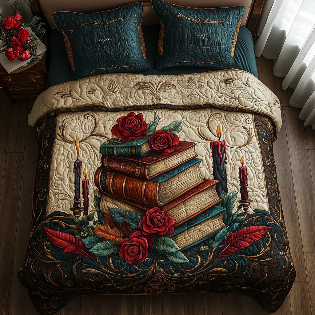Vintage Bookshelf 3-Piece Quilted Bedding Set NCU0DV3598