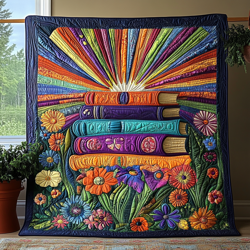 Vintage Bookshelf Quilted Blanket NCU0DV3608