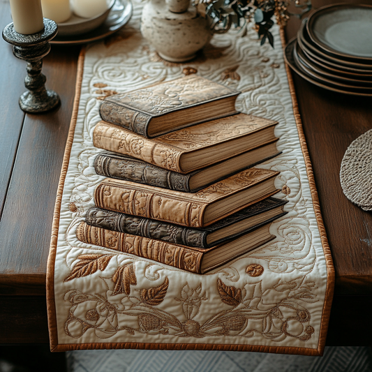 Vintage Bookshelf Quilted Table Runner NCU0DV3682