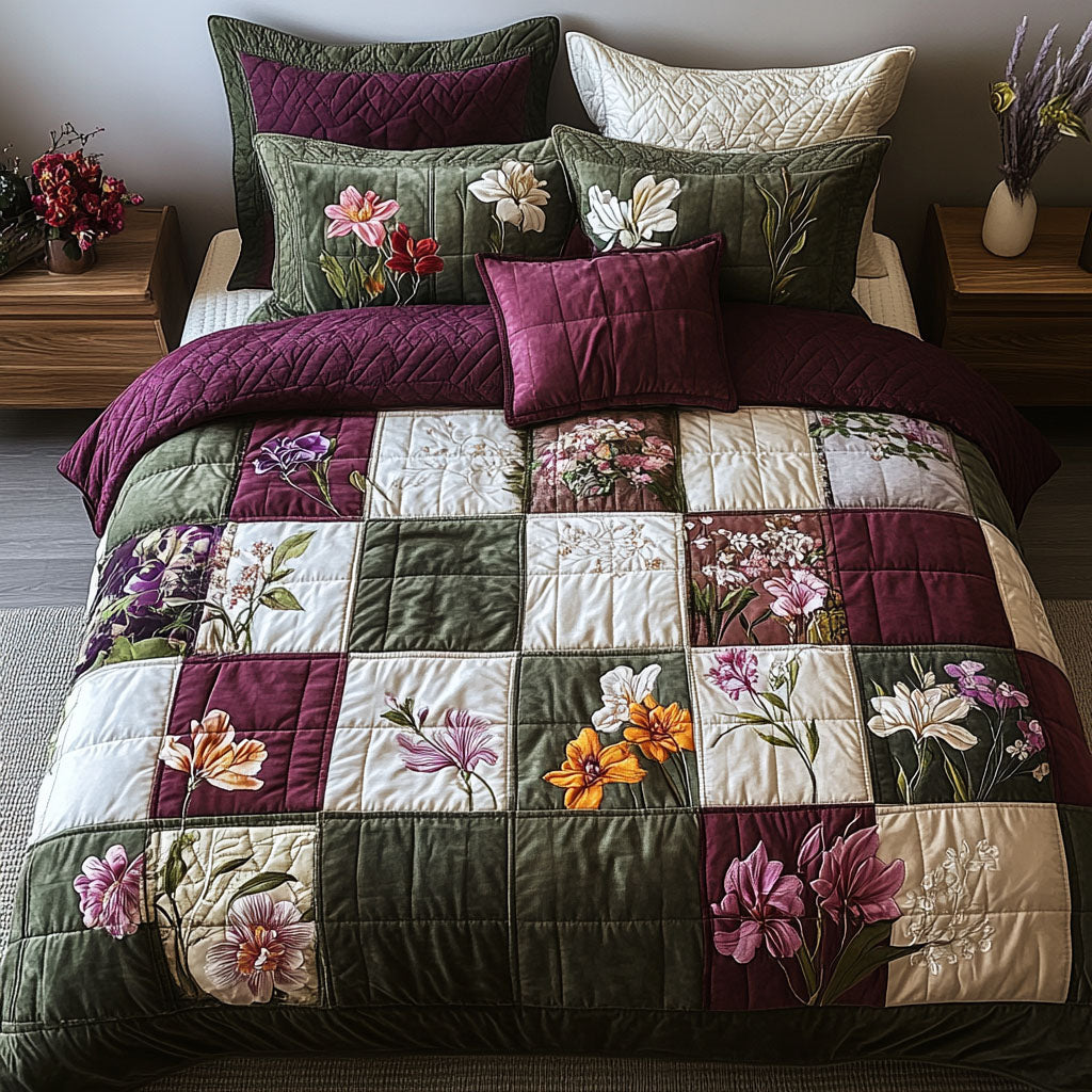 Vintage Botanica 3-Piece Quilted Bedding Set NCU0PT5278