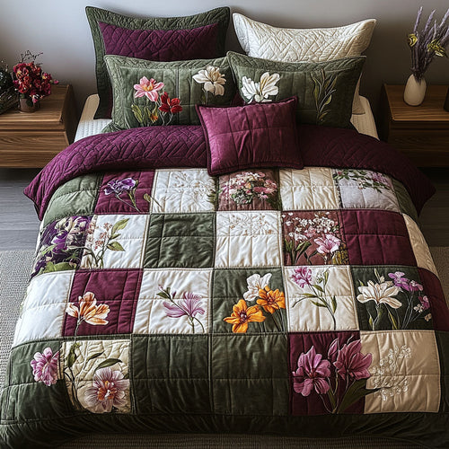 Vintage Botanica 3-Piece Quilted Bedding Set NCU0PT5278