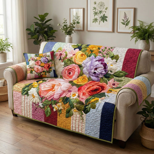 Vintage Bouquet Quilted Sofa Cover NCU0NT12356