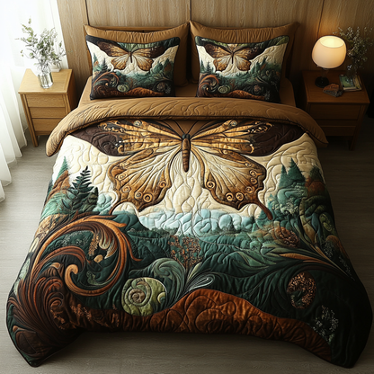 Vintage Butterfly Bloom 3-Piece Quilted Bedding Set NCU0DV5844