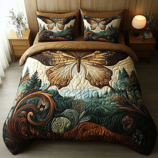 Vintage Butterfly Bloom 3-Piece Quilted Bedding Set NCU0DV5844