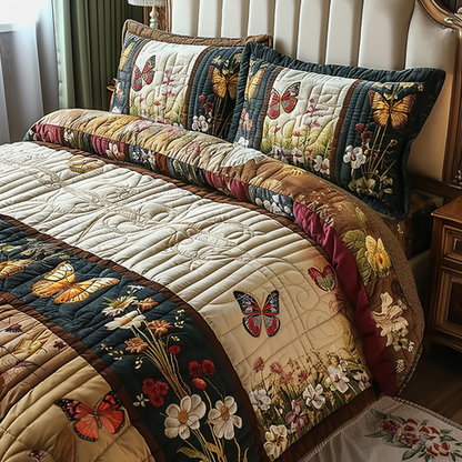 Vintage Butterfly Dreams 3-Piece Quilted Bedding Set NCU0DV5840