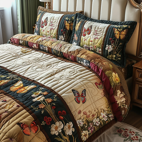 Vintage Butterfly Dreams 3-Piece Quilted Bedding Set NCU0DV5840