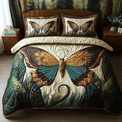 Vintage Butterfly Elegance 3-Piece Quilted Bedding Set NCU0DV5849