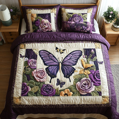Vintage Butterfly Floral 3-Piece Quilted Bedding Set NCU0TD2483