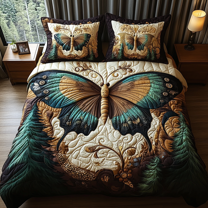 Vintage Butterfly Garden 3-Piece Quilted Bedding Set NCU0DV5839