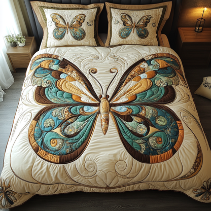 Vintage Butterfly Glow 3-Piece Quilted Bedding Set NCU0DV5853