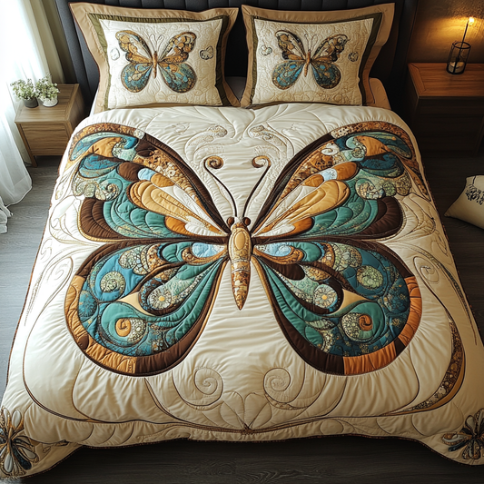 Vintage Butterfly Glow 3-Piece Quilted Bedding Set NCU0DV5853
