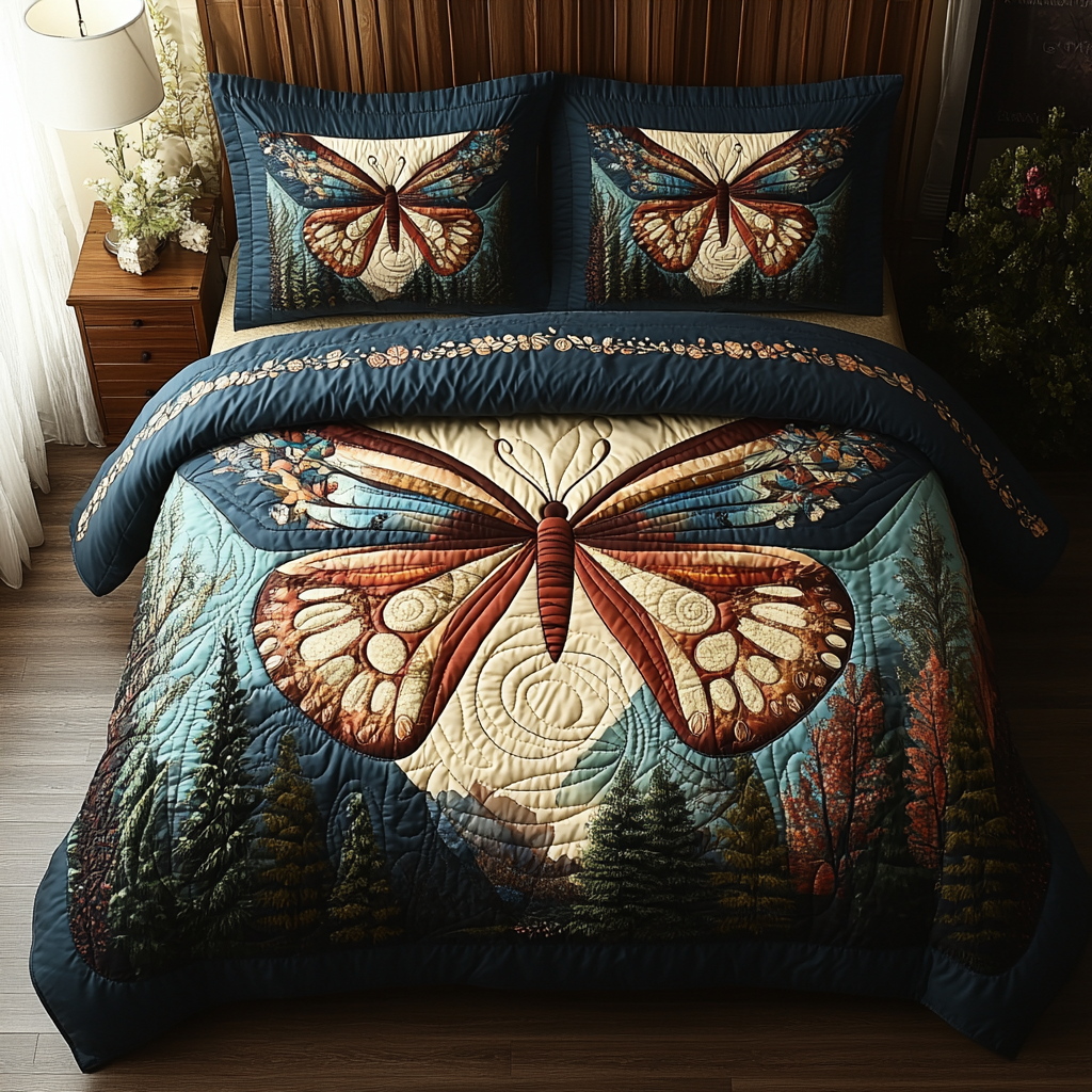 Vintage Butterfly Grace 3-Piece Quilted Bedding Set NCU0DV5845