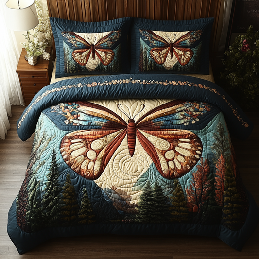 Vintage Butterfly Grace 3-Piece Quilted Bedding Set NCU0DV5845