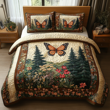 Vintage Butterfly Kiss 3-Piece Quilted Bedding Set NCU0DV5854